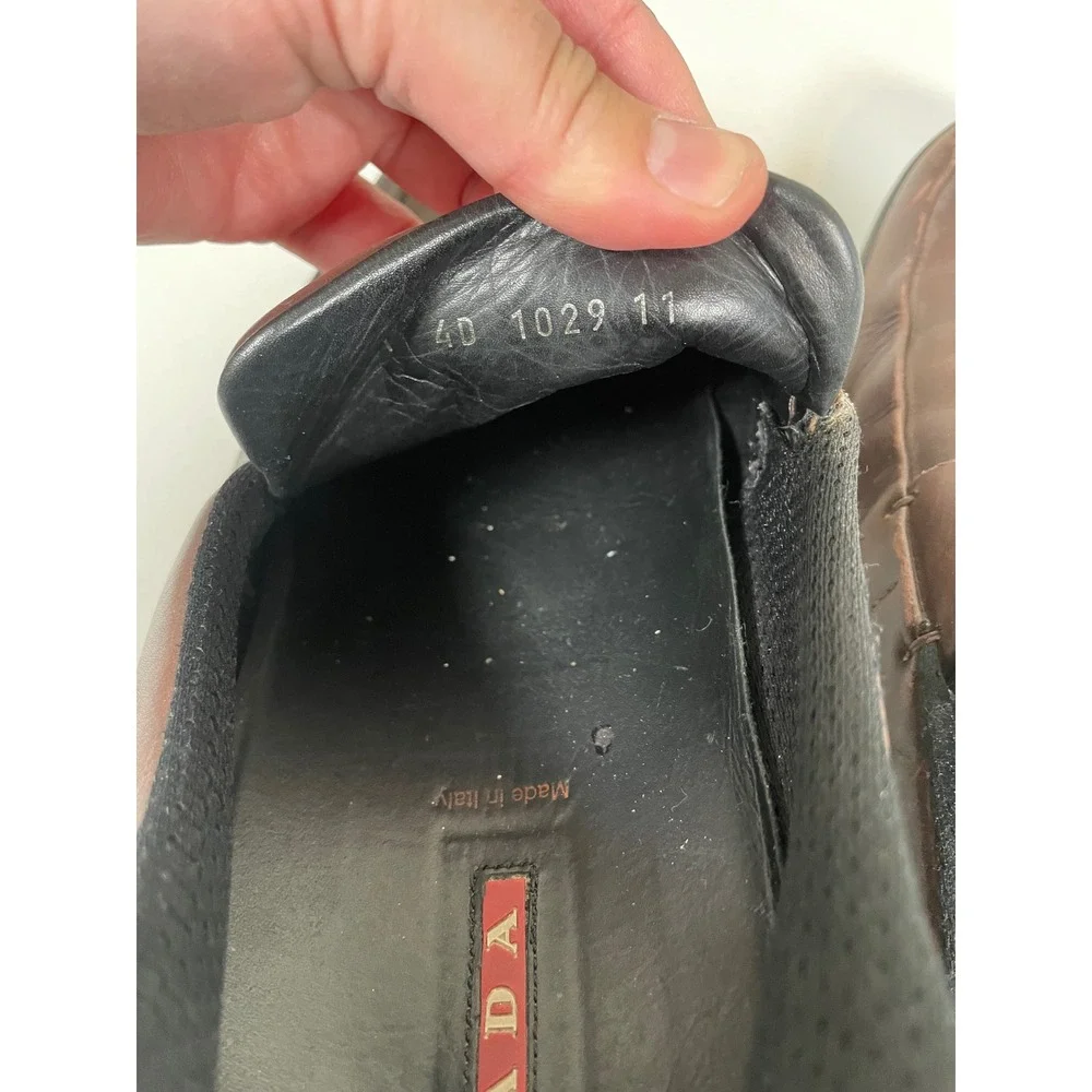Prada Loafers Men's 11 Brown Leather Triangle Logo Slip On Shoes 4D 1029